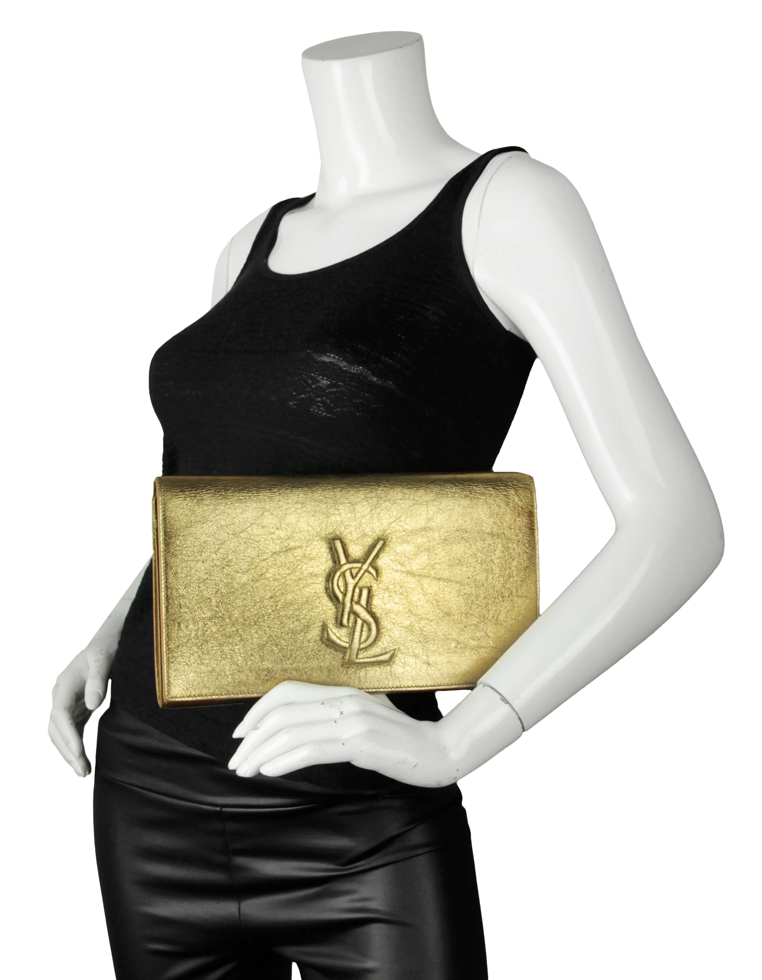 Yves Saint Laurent YSL Gold Large Belle De Jour Clutch Bag