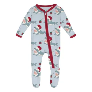 Zipper Footie | Blue Holiday Sharks